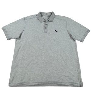 Tommy Bahama IslandZone Supima Cotton Polo Shirt Men's L Gray Marlin Logo Preppy